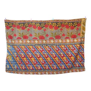 Indian Kantha Throw Indian Reversible Hand Stitched Heavy Throw Old Sari Blanket Patch Work Heavy 3 To 5 Layers Kantha <b>Quilt</b> - Product Image 6