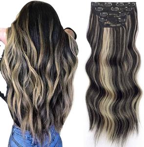 Premium 20 Inc noir blond mélange couleur cheveux Clipin Extensions non transformés vierge Remy cheveux crus raides alignés Extension de cheveux - Product Image 1