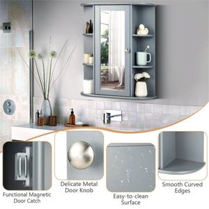 Armadietto da Parete Grigio per Specchi da Bagno - Product Image 6
