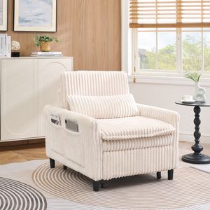 Divano Letto Compatto Beige Confortevole con Cuscino per Camera da Letto, Balcone o Piccolo Appartamento - Product Image 2