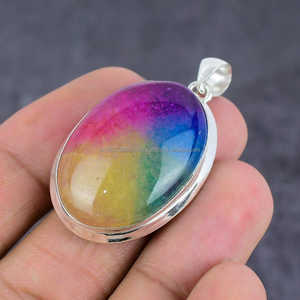 Colgante colgante de plata de ley 925 Arco Iris Solar cuarzo piedra preciosa hecha a mano joyería de plata colgante regalo para ella - Product Image 2