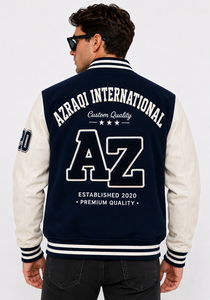 Custom <b>Men</b>’s Varsity <b>Jacket</b> <b>Cream</b> Letterman <b>Jacket</b> Chenille Patch Rib Knit Collar Quilted Lining Snap Button Winter Baseball - Product Image 2