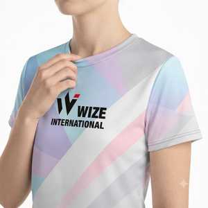 WIZE INTERNATIONAL Top Corto para Mujer, Estampado Geométrico, Secado Rápido, Cuello Redondo Deportivo, Manga Corta, Corte Regular, Primavera Verano - Product Image 3