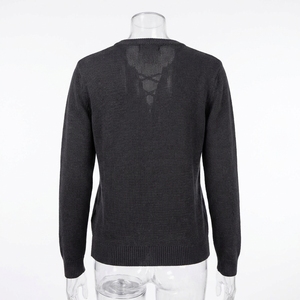 Men Lace up V-neck Solid Knit <b>Sweater</b> Long Sleeve <b>Shirt</b> for Autumn Casual Wear ODM - Product Image 3