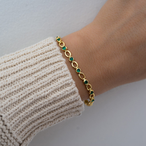 Pulsera de Cadena con Eslabones y Circonita Verde de 5mm, Chapada en Oro de 18K sobre Plata 925, Joyería Fina para Mujer, Uso Diario, Regalo - Product Image 6