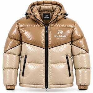 Chaqueta Acolchada con Capucha para Hombre, Invierno, Resistente al Viento, Relleno Grueso de Poliéster, Estilo Deportivo Urbano, Color Beige, Cierre de Cremallera Frontal - Product Image 1