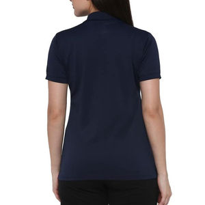 เสื้อโปโลแขนสั้นสีกรมท่าสำหรับผู้หญิง สีพื้น ผ้าถักลำลอง ทรงปกติ ผ้าปิเก้ - Product Image 4