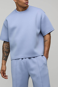 Men Oversized Drop Shoulder Sweat shirt <b>Set</b> Half Sleeves Custom Logo Blank Breathable Summer <b>Set</b> Cotton Street Wear Luxury - Product Image 4