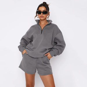 Oversized Drop Shoulder Womens 2 Piece <b>Set</b> Custom 3d Puff Printed Logo Cropped Zipper Hoodie Short Ladies <b>Twin</b> <b>Set</b> - Product Image 1