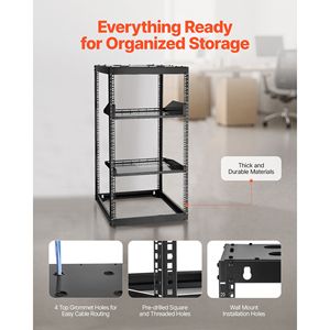 Rack di rete open frame 20U per data center, profondità 23 pollici, montabile a parete o da pavimento, per impieghi gravosi, con 4 montanti e ripiani ventilati, profondità 23 pollici - Product Image 5