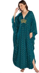 Vestido Abaya con Estampado de Lunares Color Verde Azulado, Manga Larga, Corte Holgado, Largo hasta el Suelo, Estilo Modesto, Ropa Diaria para Mujer, Talla Grande, Poliéster - Product Image 5