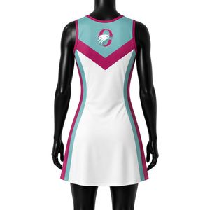 Vestido de Netball Sublimado Blanco y Rosa, Uniforme Deportivo sin Mangas para Mujer, Jersey para Partidos, Ropa de Entrenamiento en Equipo, Rendimiento Atlético - Product Image 2