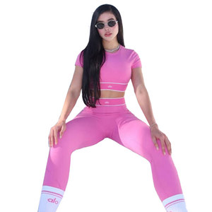 Women's Fitness <b>Set</b> Crisscross Straps Crew Neck Plaid Pattern High Waist Seamless Breathable Sweat-Wicking Yoga <b>Set</b> - Product Image 4