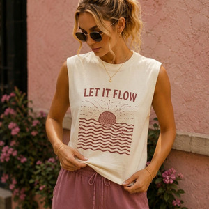 T-shirt sans manches pour femme en coton peigné 100 % respirant, décontracté, idéal pour l'été - Product Image 2