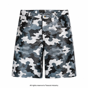 Custom Printed Genuine Leather Waterproof Eco-Friendly <b>Men's</b> <b>Camo</b> Mid Knee-Length Jorts OEM Private Label Streetwear Low MOQ - Product Image 1