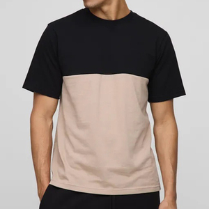T-shirt décontracté bicolore à manches courtes pour homme - Noir et beige, coupe décontractée, t-shirt personnalisé en coton - Product Image 3