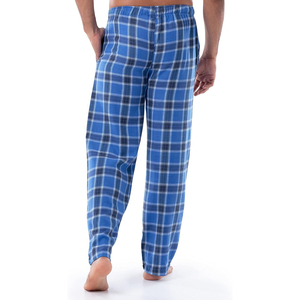 Men's Blue <b>Plaid</b> Flannel Spandex Knitted Pajama Pants Elastic Waist Drawstring Closure Side Pockets Breathable Midweight Casual - Product Image 2