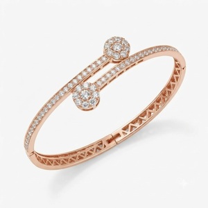 กำไลข้อมือทองคำโรสโกลด์ 14K ประดับเพชร DEF VVS 0.90 กะรัต เพชรแล็บทรงกลมแบบไมโครเพฟ กำไลข้อมือแบบเปิดสำหรับเธอ - Product Image 5