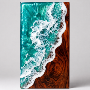 Ocean Wave Resin Wooden Urn Handmade Cremation <b>Keepsake</b> <b>Memory</b> Urn for Adult Pet Baby - Product Image 1