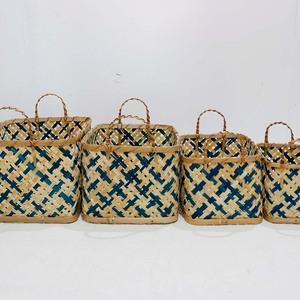 Panier de rangement en bambou tissé à la main, organiseur circulaire coloré, avec deux poignées, lot de 4, pour la maison et la cuisine - Product Image 3