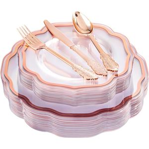 Set di 150 Pezzi di Stoviglie Monouso Oro Rosa Include 30 Piatti Fondi, 30 Piatti da Insalata e 90 Utensili per Feste e Decorazioni - Product Image 1