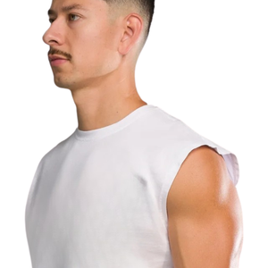Men's White & <b>Navy</b> Blue Relaxed Fit Sleeveless T-Shirt Raw Hem Workout Tank Casual Athletic Training Gym Street Style <b>Top</b> - Product Image 5