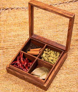 Boîte à épices en bois artisanale, boîte à masala en bois, rangement pour épices avec couvercle et cuillère en bois, boîte à épices en bois - Product Image 6