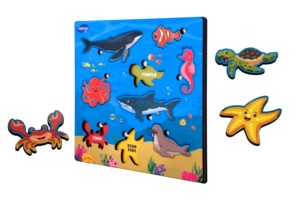 Toysaga Puzzle océanique en bois avec animaux marins mobiles pour enfants de 2 à 4 ans, jouet éducatif unisexe - Product Image 1