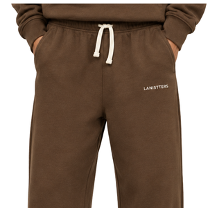 Pantalon de survêtement en molleton marron pour homme, coupe ample, jambe large, taille à cordon, décontracté, personnalisable avec logo, style streetwear, OEM - Product Image 3