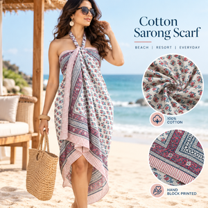 Traditional Cotton Sarong <b>for</b> <b>Women</b> Hand Block Printed Long Beach Wrap Soft Indian <b>Shawl</b> Summer Cover Up Travel Scarf Daily Wear - Product Image 4