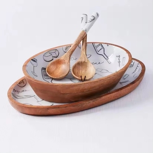Tazón de madera hecho a mano con diseño de coral azul, estilo Japandi, plato para servir ensalada, para fiestas en casa, tazón para aperitivos de mesa - Product Image 3