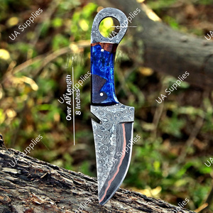 มีดทำมือคุณภาพสูงจากเหล็กดามัสกัสทองแดง ใบมีดแบบคลิปพอยต์ สำหรับล่าสัตว์และตั้งแคมป์ ด้ามจับแบบฟูลแทง คมกริบ รับผลิตแบบ OEM/ODM - Product Image 5