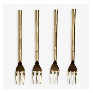 Creative Bamboo Shape Metal <b>Flatware</b> Elegant Champagne Gold Dinner Forks Artisan Style Stainless Steel Decorative Tableware Set - Product Image 1