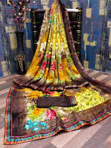 LeBeLe Sari de Seda con Estampado Floral Tradicional y Elegante para Adultos, Ropa Étnica India, Borde Único, Protección Solar, Secado Rápido - Product Image 5