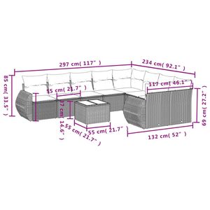 Juego de sofás de patio de ratán sintético negro de 10 piezas con cojines, conjuntos de jardín - Product Image 3