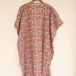 <b>Women</b> Pink Floral Cotton <b>Kaftan</b> <b>Dress</b> Boho Summer Maxi Beach Cover Up - Product Image 1