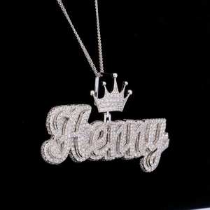 Pendentif personnalisé couronne glacée avec nom, en moissanite et argent 925, double couche, style hip-hop, pour hommes et femmes - Product Image 1