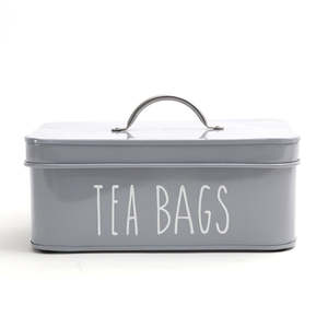 Tea Bags Container Metal Cylinder Vintage <b>Stackable</b> Handcrafted <b>Storage</b> <b>Box</b> Handle Kitchen Use Gray Color Freshness Preservation - Product Image 1