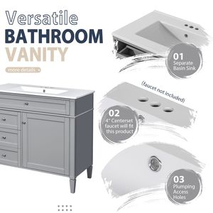 Mobile Bagno Moderno da 36 Pollici con Armadietto Portamedicinali, 2 Ante con Chiusura Ammortizzata, 4 Cassetti, Lavabo Singolo - Product Image 5