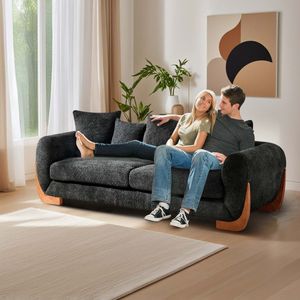 Moderno elegante divano a 3 posti con comoda lana d'agnello e 5 cuscini gambe in legno per soggiorno camera da letto colore nero - Product Image 3