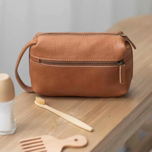 Sac de toilette en cuir véritable, trousse de toilette pour hommes et femmes, trousse de voyage cosmétique, produit OEM & FBA - Product Image 1