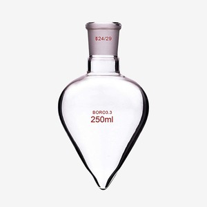 Fiole en verre borosilicate de qualité export, à col long et en forme de poire, pour le mélange et la distillation de produits chimiques en laboratoire, disponible à la vente - Product Image 4