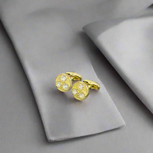Mancuernillas de Lujo con Circonitas Redondas para Hombre |   Gemelos de camisa formales de cristal en tono dorado |   Accesorios para Fiestas y Eventos de Boda - Product Image 2