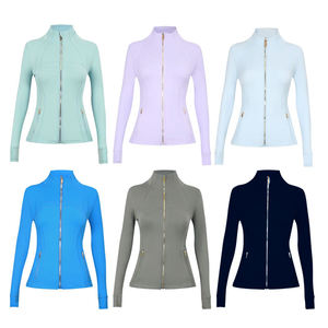 Custom Plus Size Breathable Gym Fitness Gold Zip up Yoga <b>Jacket</b> Active Soft Tight Pockets Active <b>Workout</b> <b>Jackets</b> - Product Image 1