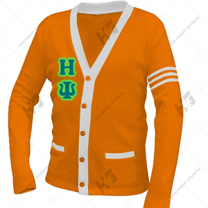 Orange & White Varsity Letterman Cardigan <b>Sweater</b> with Greek Letter Psi (Ψ) Greek Cardigan Uniform cardigan/<b>Sweater</b> - Product Image 5