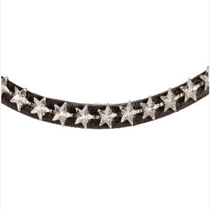 Bande de front de cheval en cuir de buffle épais noir et marron havane personnalisée avec des cristaux d'étoiles étincelantes bande de front de bride méga bling - Product Image 5