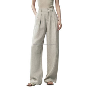 Pantalon droit d'affaires personnalisé pour femmes avec plis, taille extensible et conception respirante, styles variés pour vêtements de travail d'été - Product Image 5