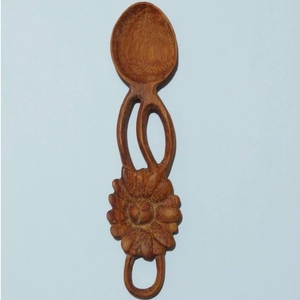 Carved Vine Climbing Plant Handle Wooden Spoon Vietnam Handicraft Natural Kitchen Serving Baking Tool Wholesale - Product Image 2