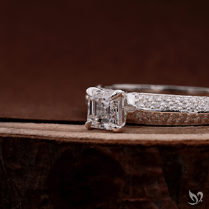 0.50 CT asscher cut lab grown diamond ring <b>step</b> cut square stone micro pave band 10K white gold ring - Product Image 2