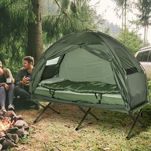 Lettino da Campeggio Pieghevole Tutto-in-Uno per Adulti, Tenda Rialzata con Sacco a Pelo e Materasso Gonfiabile Spesso, Letto Singolo Portatile - Product Image 2